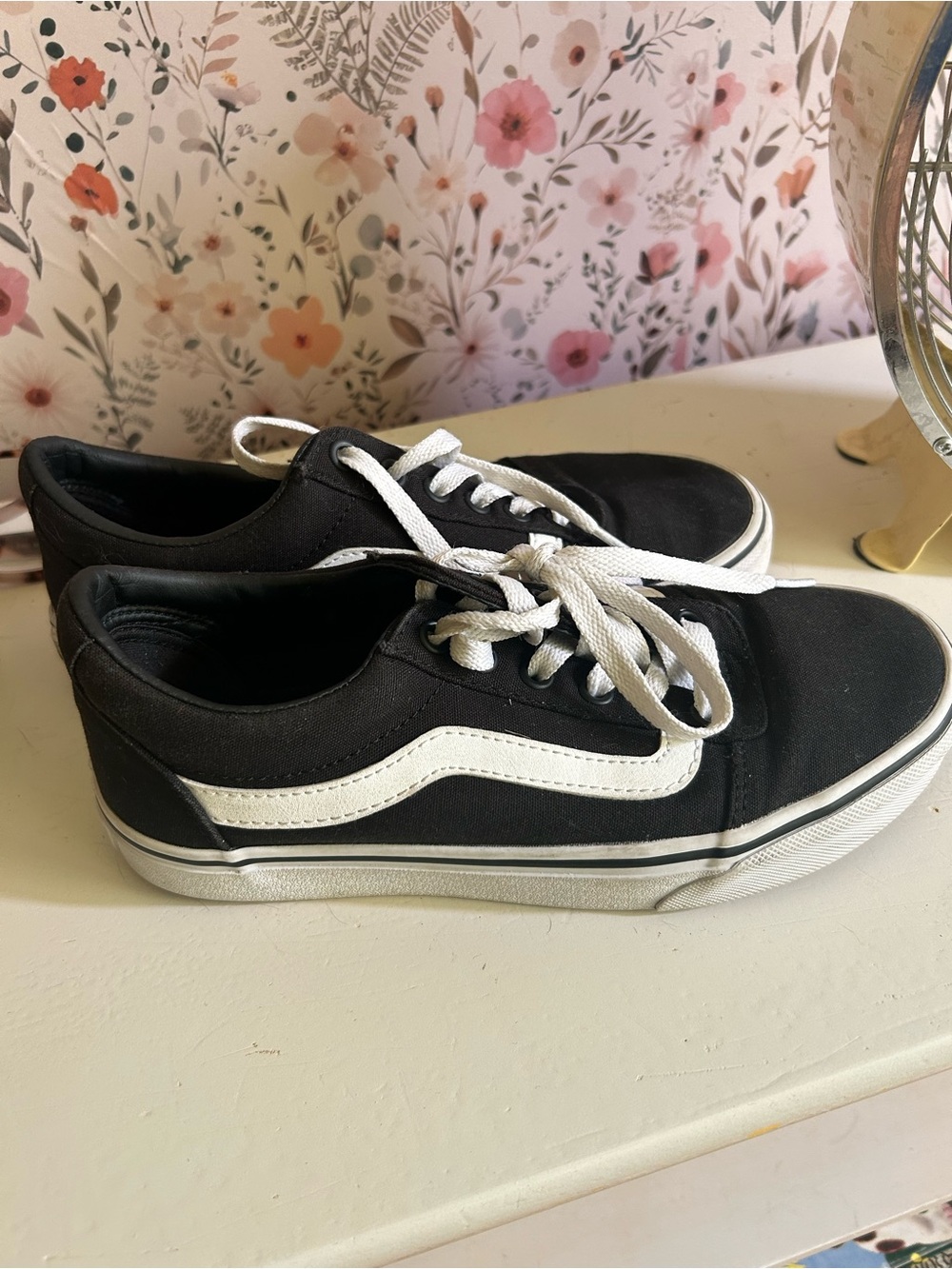 Vans Black & White Low-Top Canvas Sneakers with Side Stripe